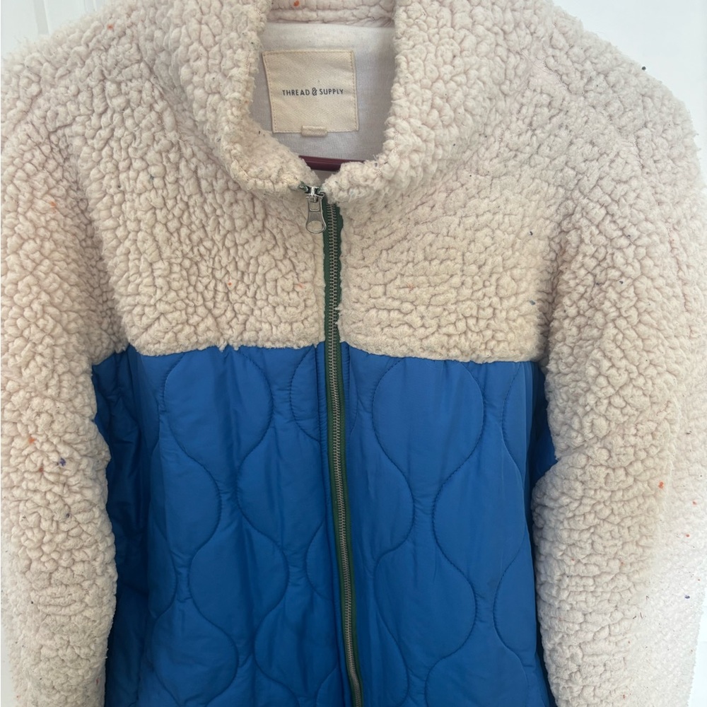 Thread & Supply Blue and Cream Teddy Jacket